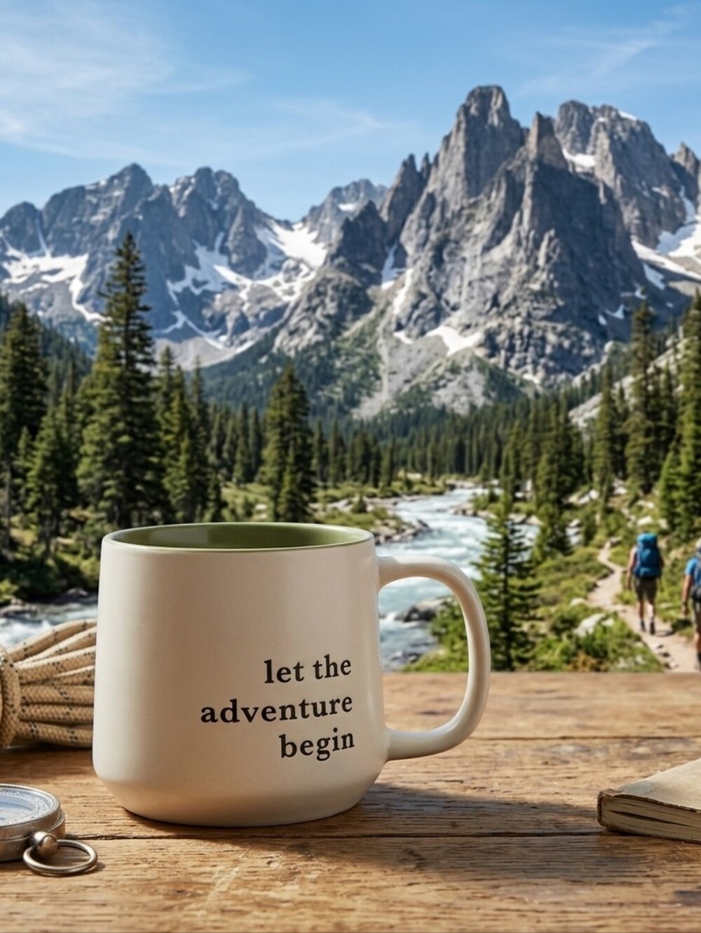 Threshold "Let the adventure begin"  White And Green Stoneware Mug